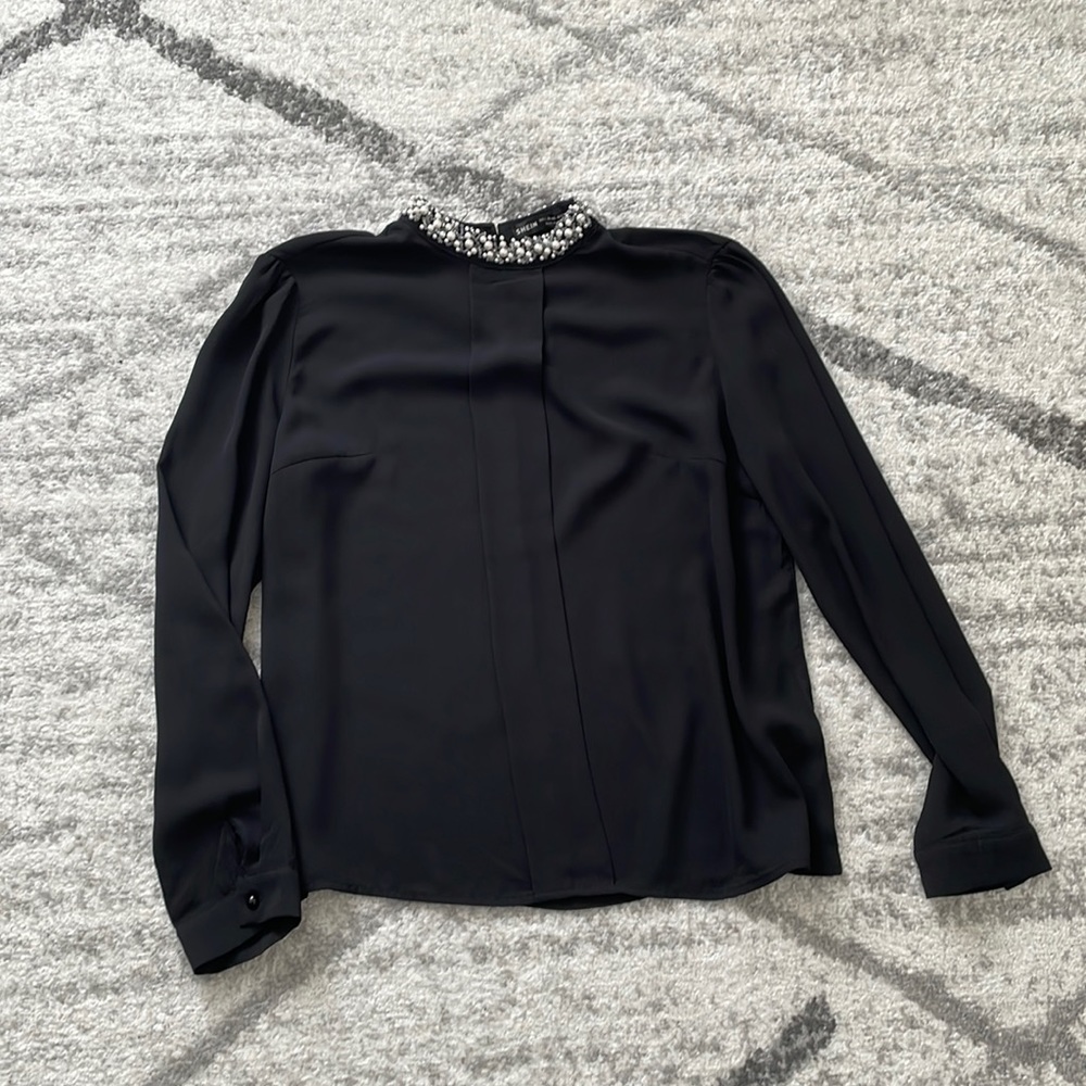 Large Black Beaded Neck Blouse